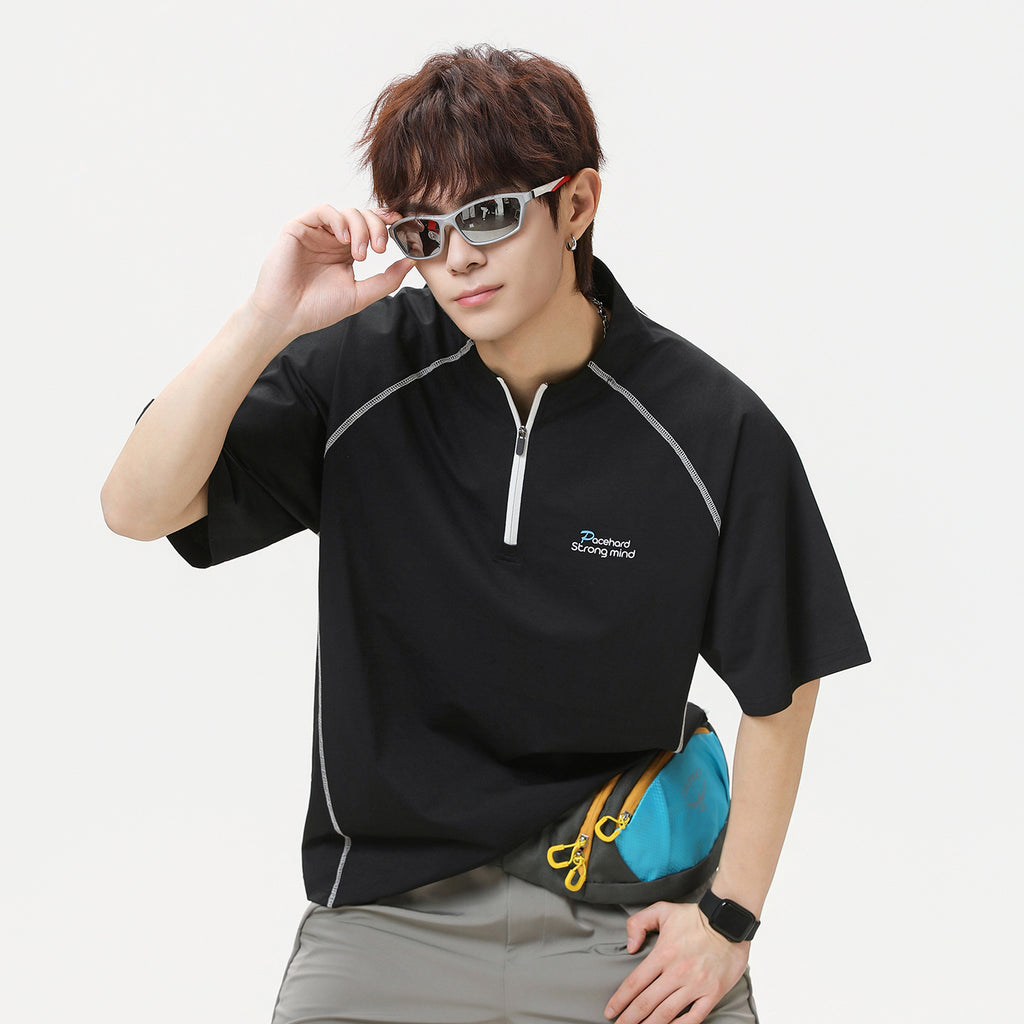Camiseta Deportiva Hombre Medio Zip Premium