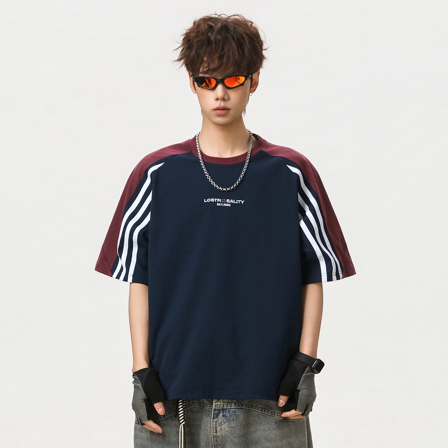 Camiseta Hombre Algodón Retro Raglán