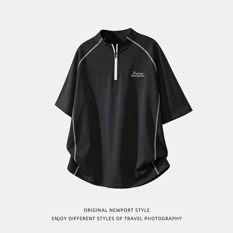 Camiseta Deportiva Hombre Medio Zip Premium